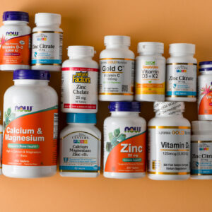 Vitamins, minerals and micronutrients in bottles.
